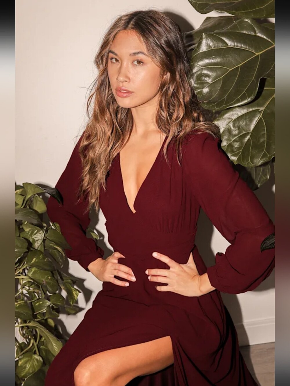 Lulus Love You So Burgundy Long Sleeve Maxi Dress
